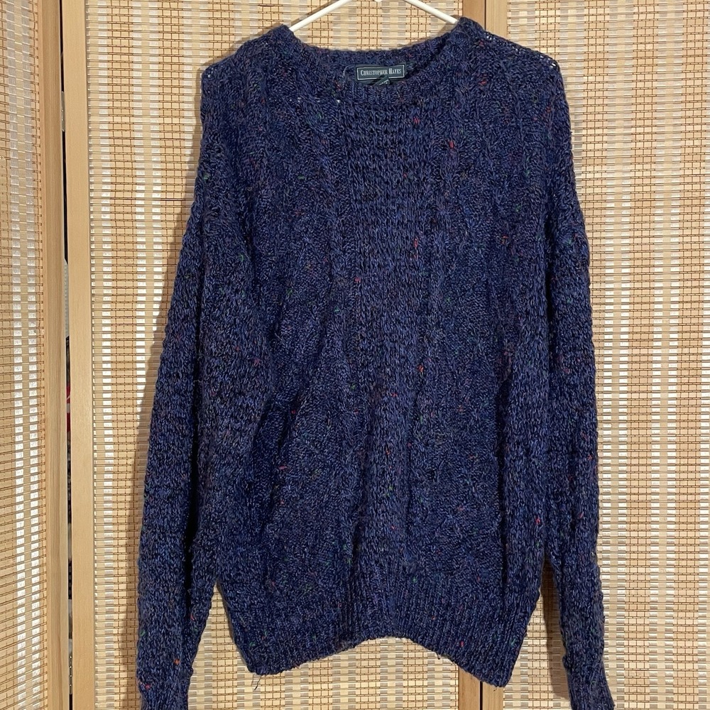 Christopher Hayes Men's L  Sweater Wool Blend‎ Blue Textured Preppy Academia